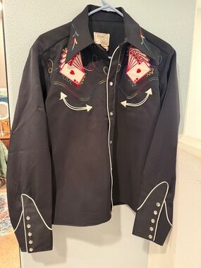 Vintage H Bar C Black Western Shirt with Embroidered Playing Card Motif